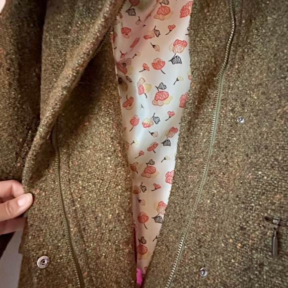 Cole Haan Brown Funnel Neck Shawl Collar Wool Blend Basket Weave Midi Coat 2 - Picture 5 of 10